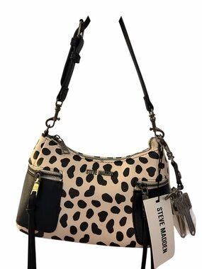 Steve Madden "East West"Cream & Black Leopard Print Shoulder Bag w/Adjust. Strap